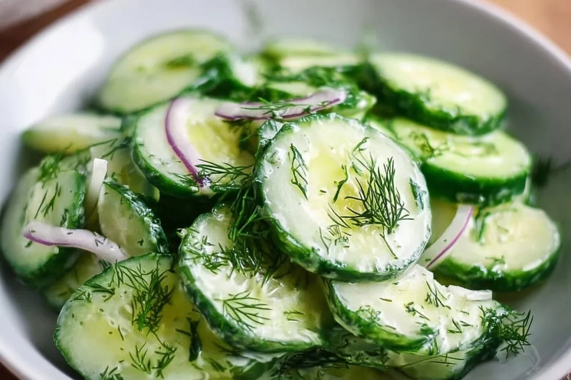 Fresh Cucumber Dill Salad with creamy dressing and herbs