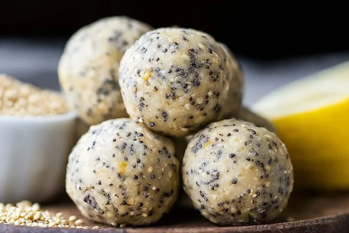 Easy lemon poppyseed protein balls recipe for healthy snacking.