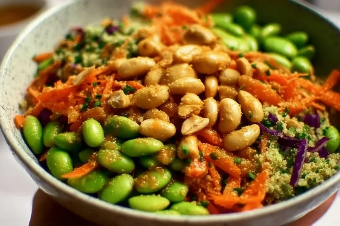 Edamame Peanut Crunch Salad with vibrant vegetables and crunchy peanuts