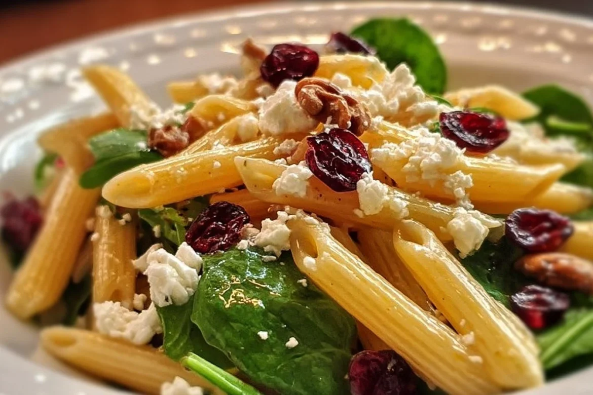Feta and Cranberry Penne Salad drizzled with Orange Vinaigrette