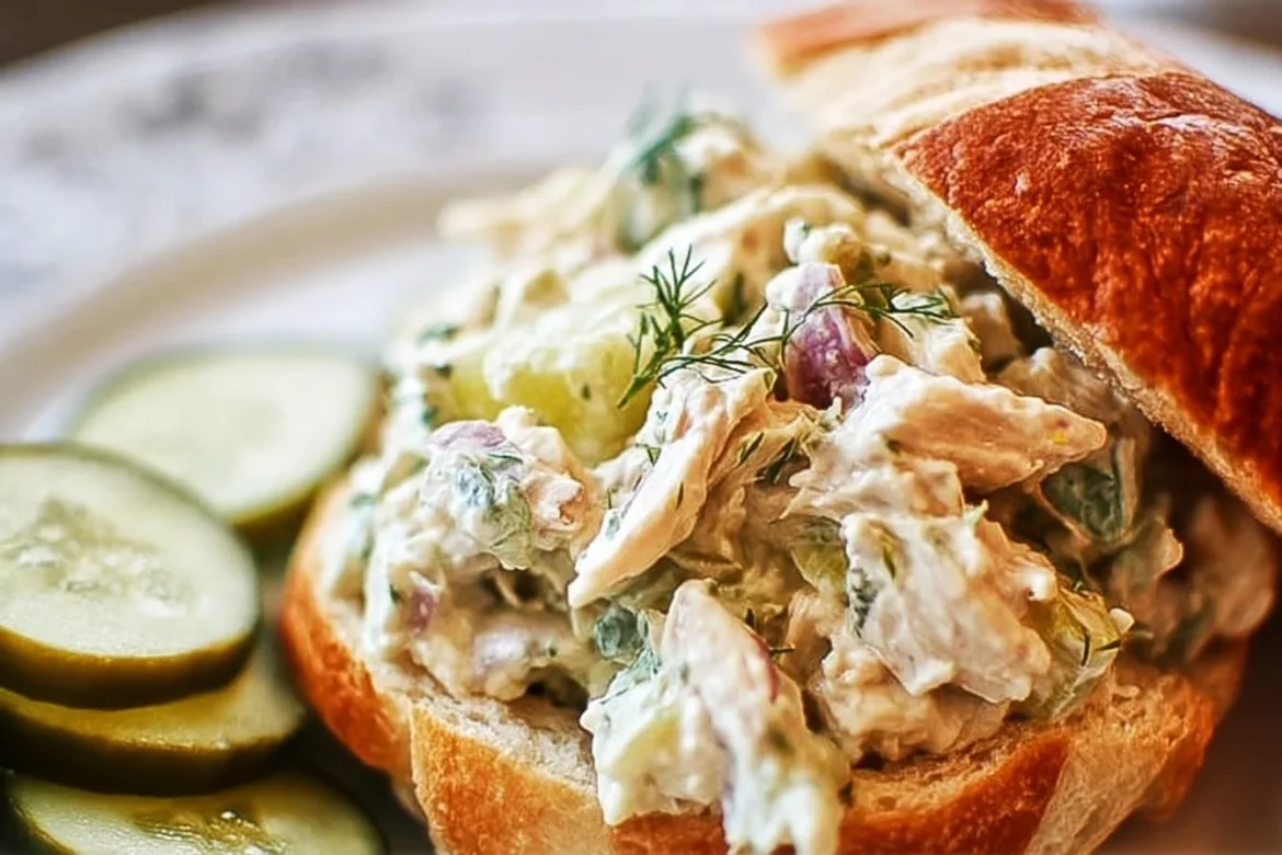 Delicious Dill Pickle Chicken Salad in a bowl