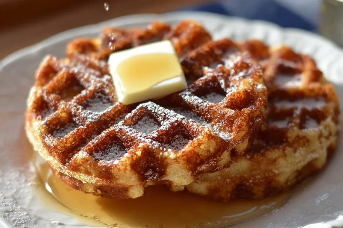 Delicious French Toast Chaffle served with syrup and berries on a plate