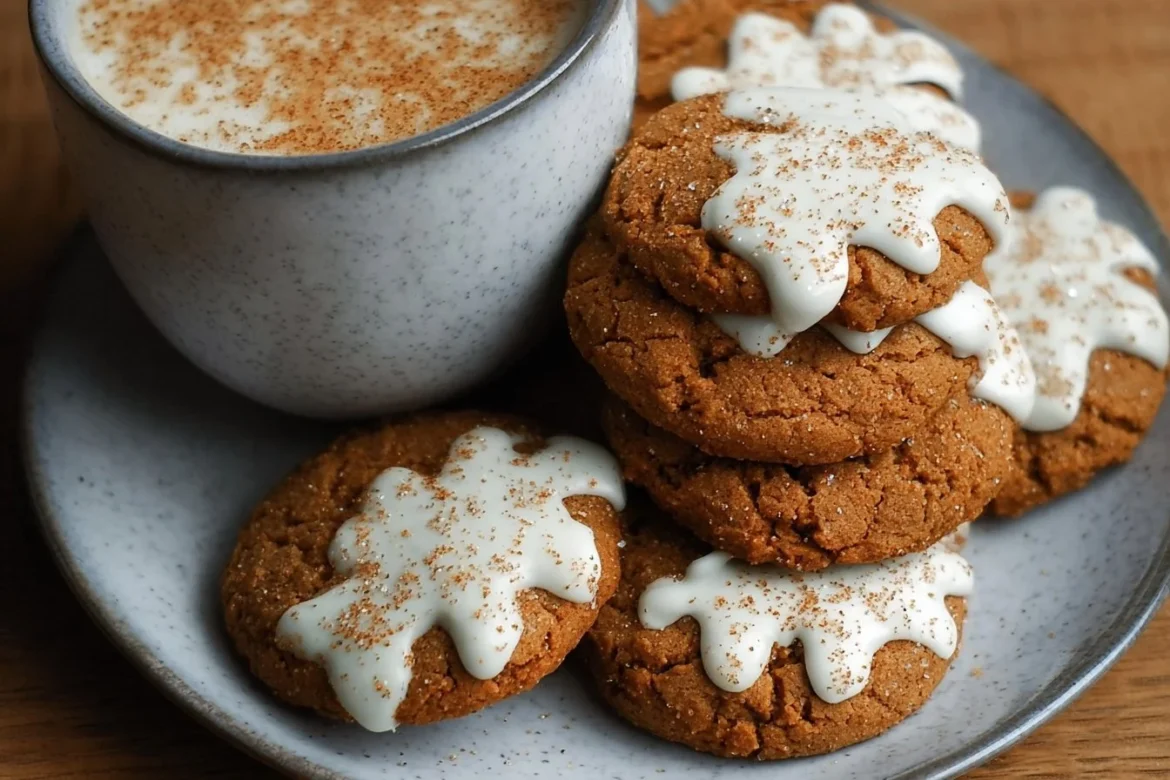 Plate of delicious homemade Gingerbread Latte Cookies with festive decorations