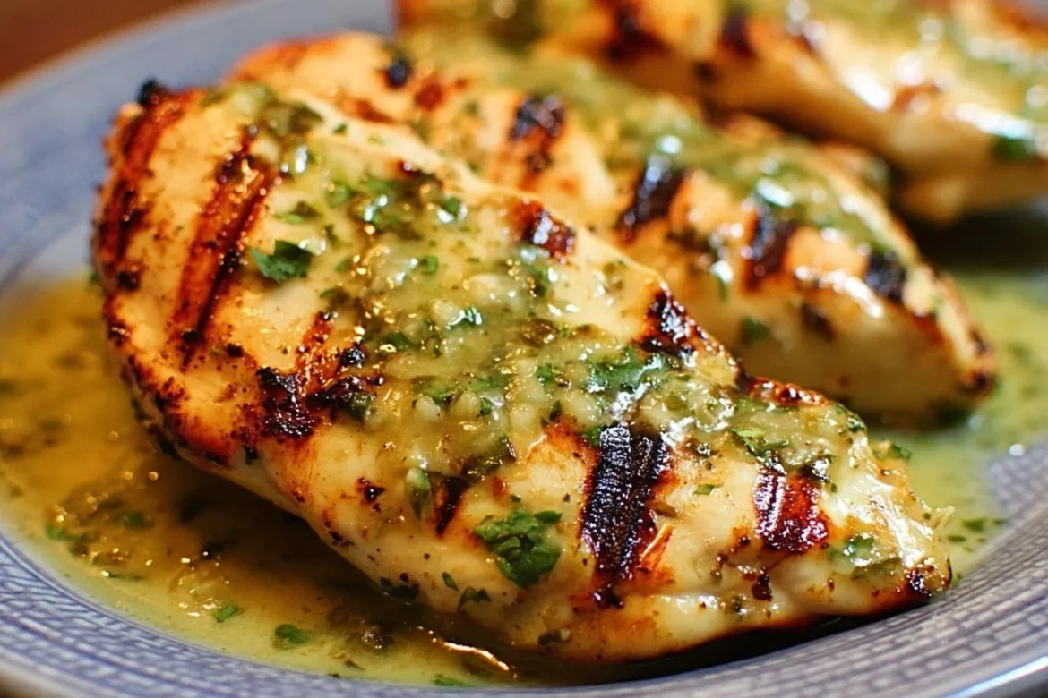 Grilled salsa verde chicken topped with melted Pepper Jack cheese