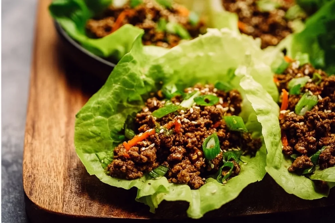 Ground beef lettuce wraps filled with fresh ingredients for a healthy meal
