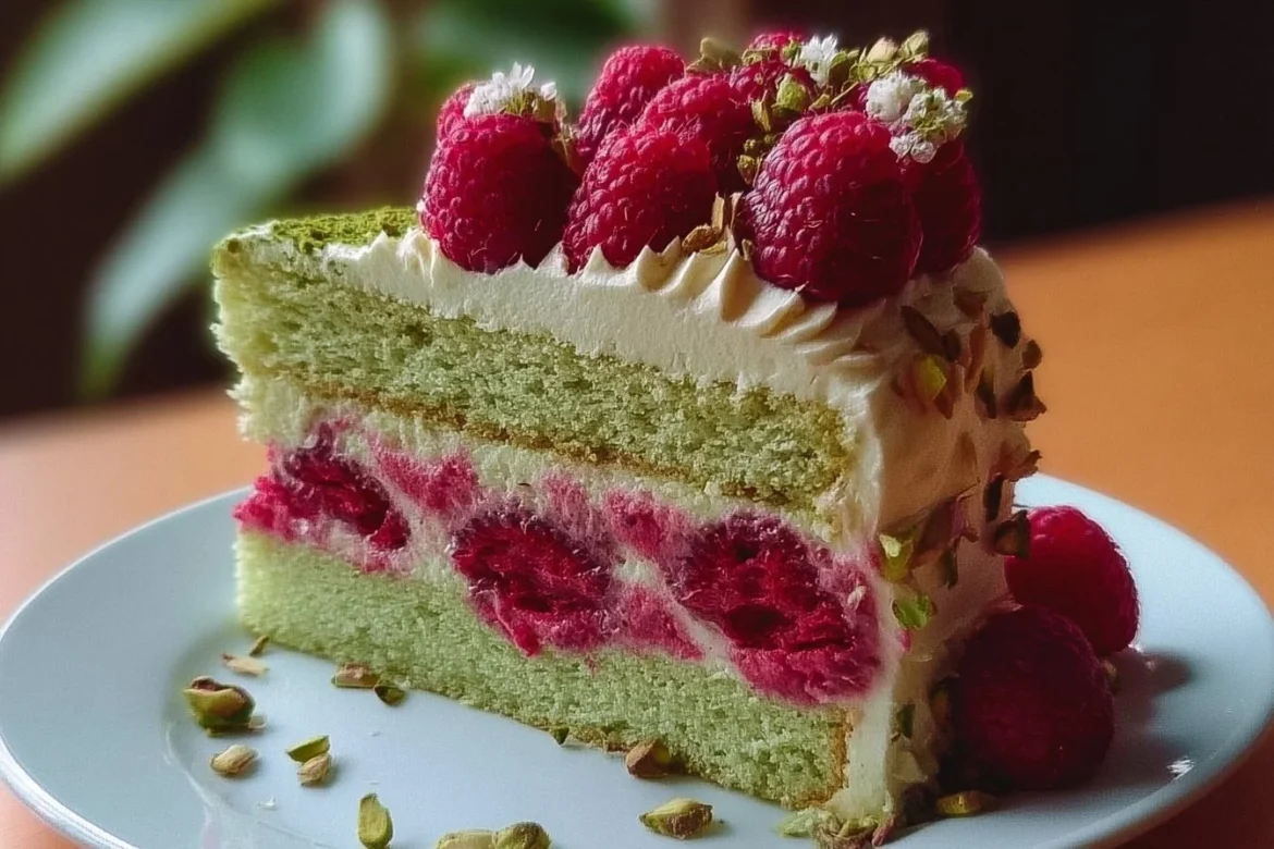 Heavenly Pistachio Raspberry Dream Cake with vibrant colors and luscious toppings
