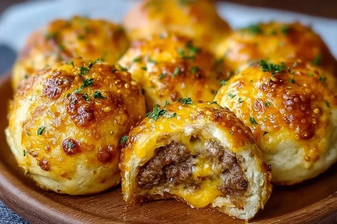 Irresistible garlic parmesan cheeseburger bombs on a serving platter