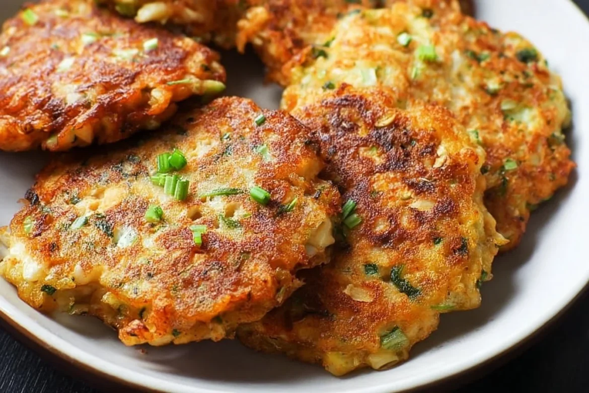 Korean Tuna Pancakes served with dipping sauce on a plate