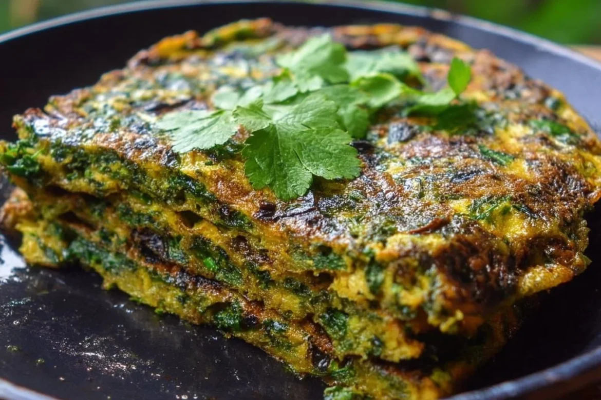 Delicious Kuku Sabzi, a Persian herb frittata made with fresh herbs and eggs.