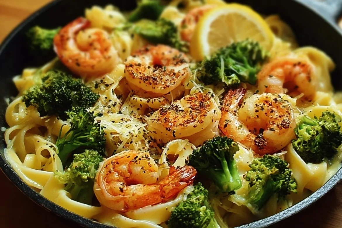 Lemon Broccoli Pasta with shrimp, a colorful and healthy meal option.