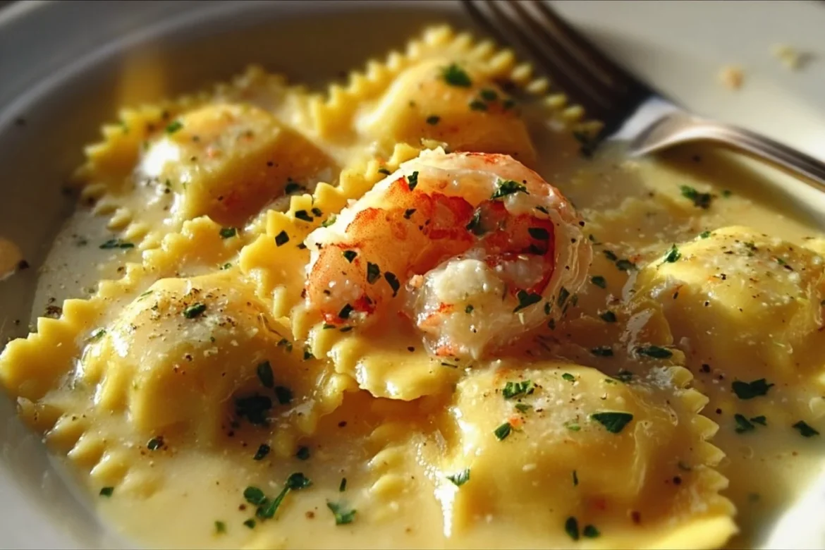 Delicious Lobster Ravioli served with creamy Lemon Butter Sauce