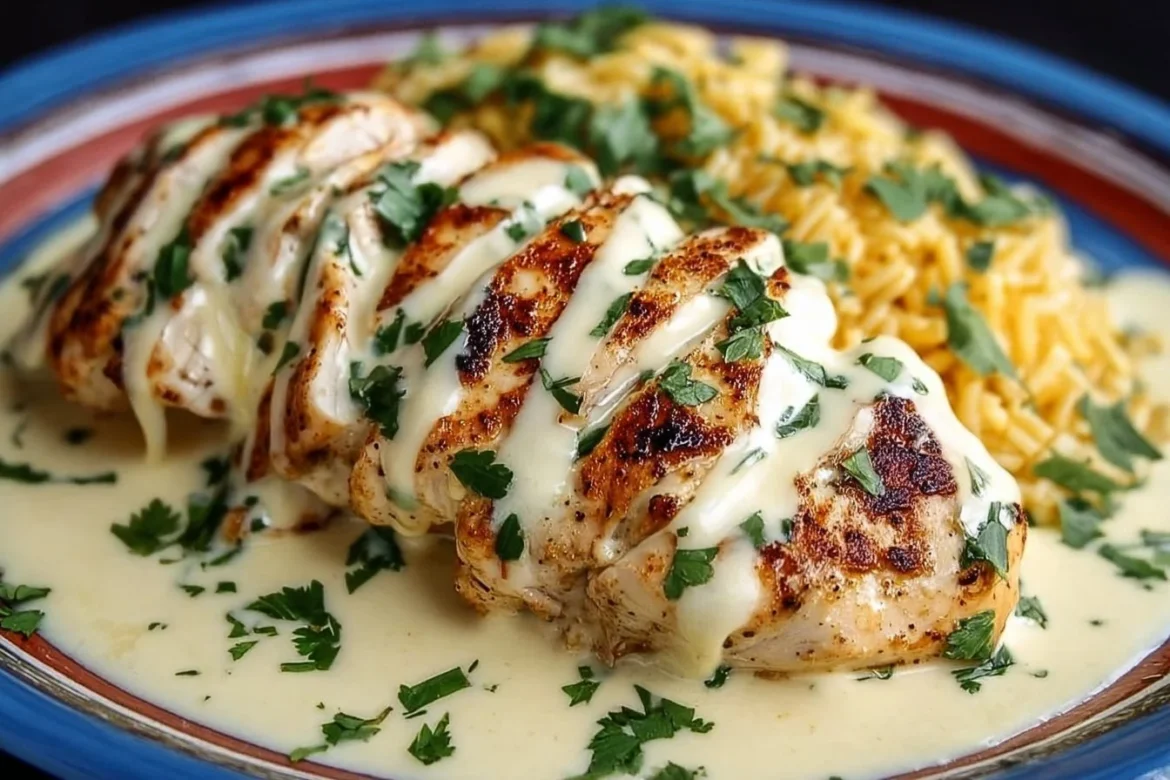 Delicious Mexican Chicken topped with creamy cheese sauce