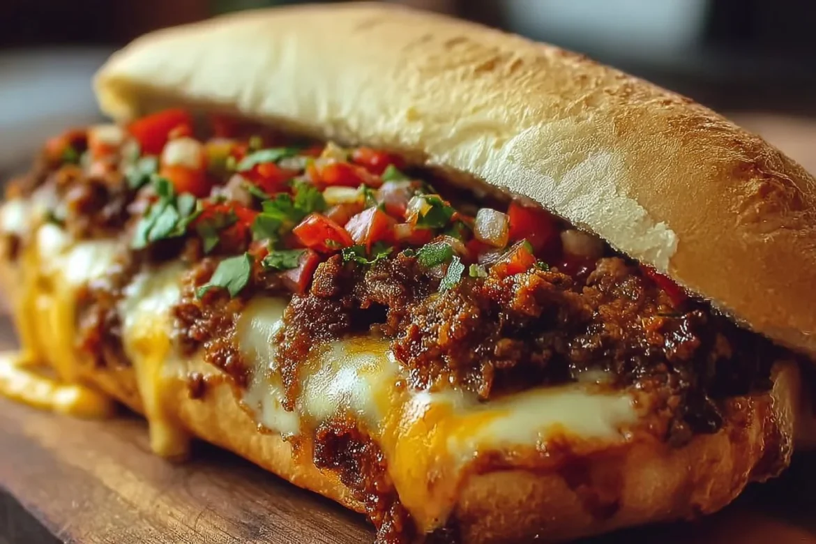 Delicious Mexican Chopped Cheese Sandwich with fresh ingredients and spices.