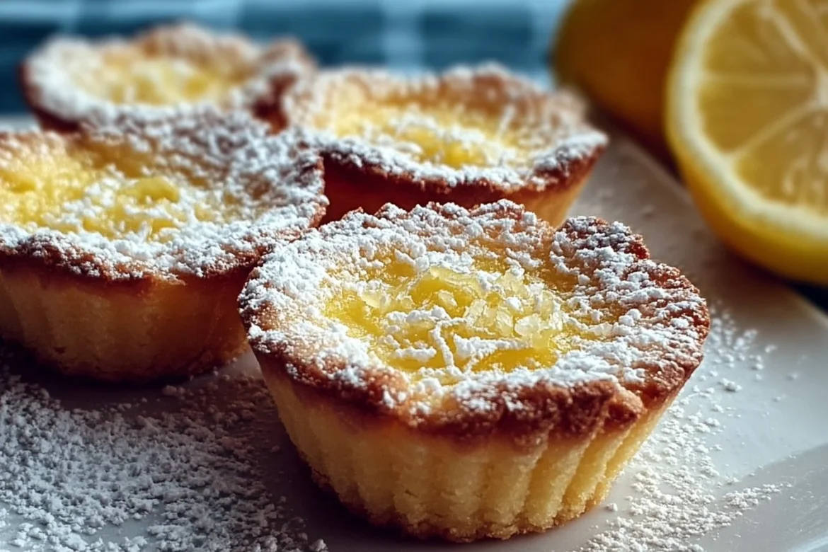 Mini Baby Lemon Impossible Pies served on a dessert plate.