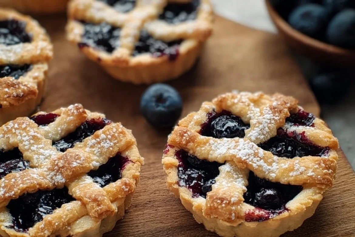 Delicious mini blueberry pies baked to perfection with fresh blueberries.