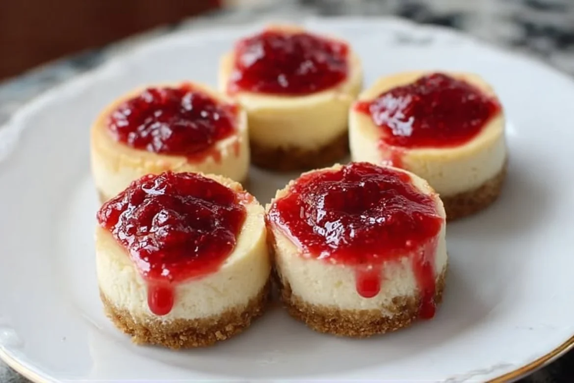 Delicious mini New York style cheesecakes served on a platter