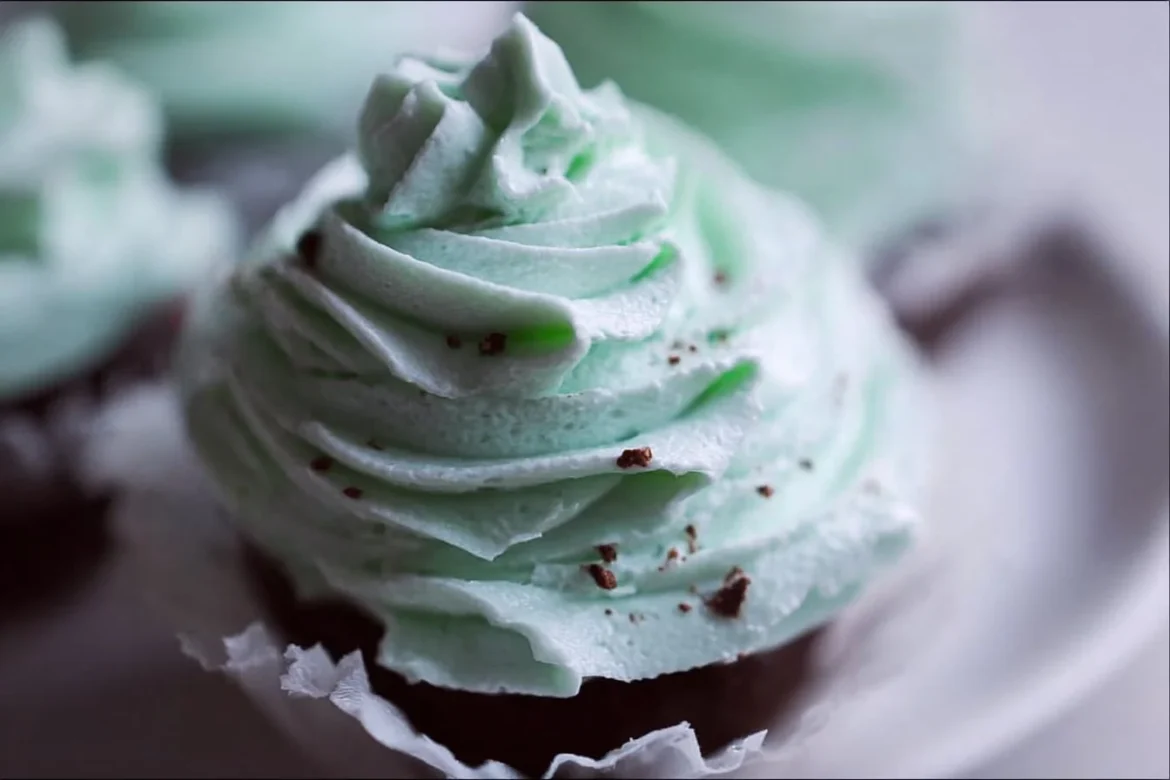 Delicious mint frosting on a chocolate cupcake