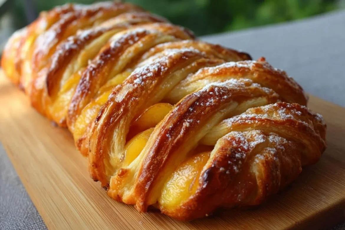 Delicious Peach Cream Cheese Braided Danish pastry with peach filling
