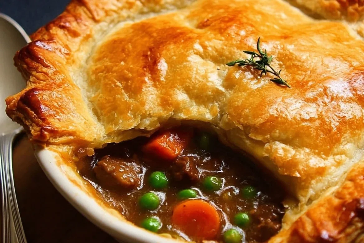 Delicious perfect beef pot pie with flaky crust and hearty filling