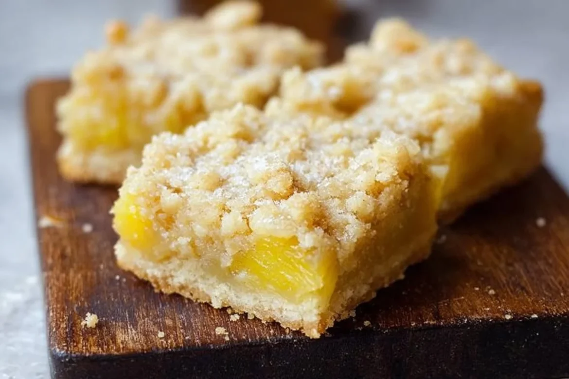 Delicious pineapple crumble bars with a golden crumbly topping