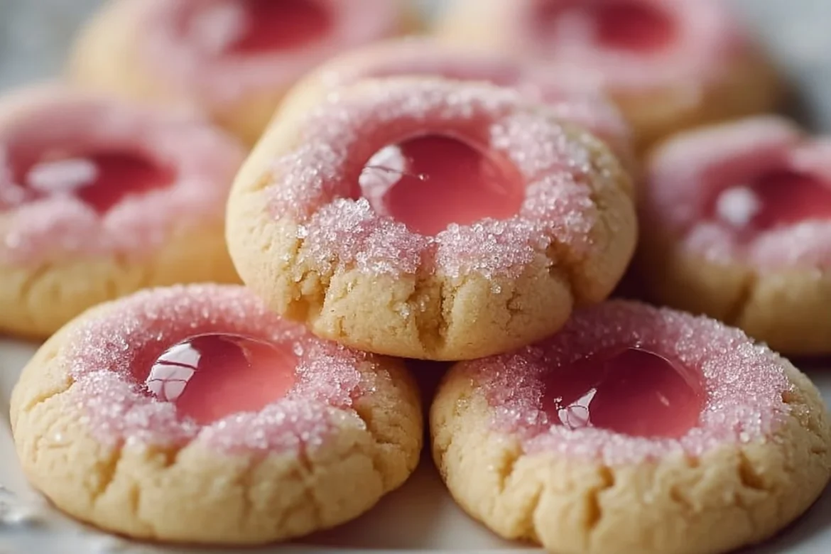 Delicious pink lemonade thumbprint cookies with a citrus glaze.