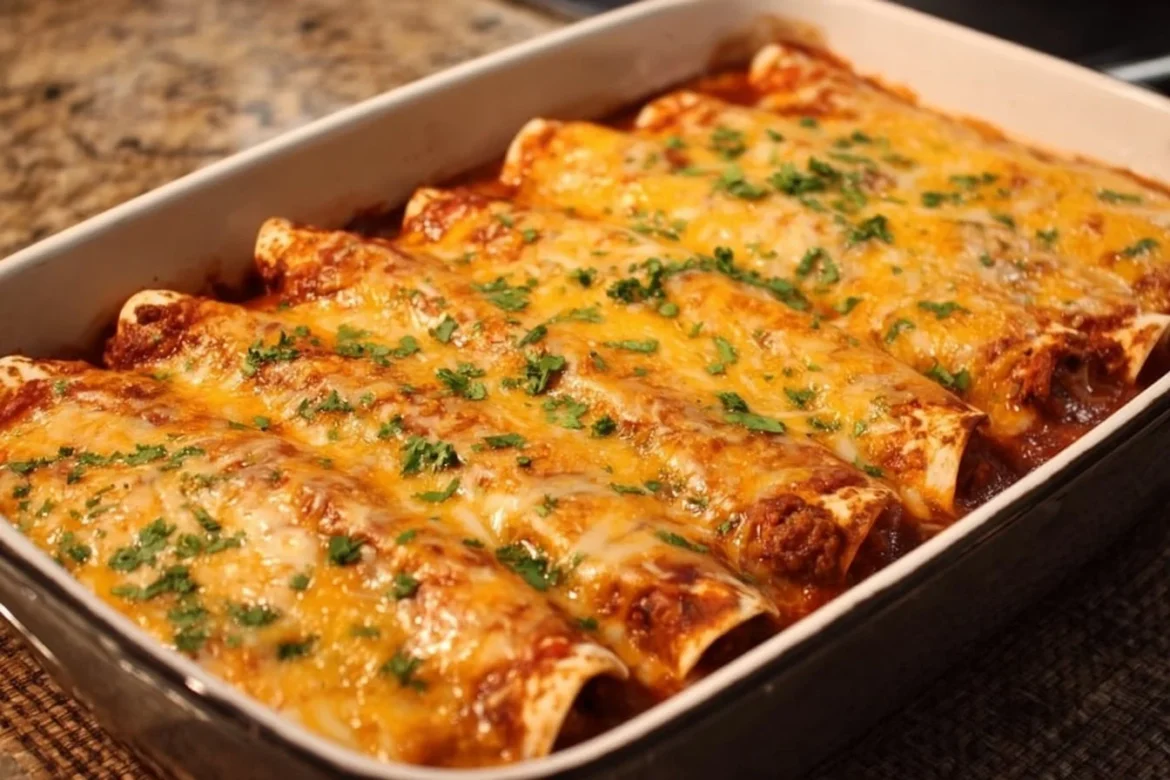Delicious Pioneer Woman enchiladas served on a plate with toppings.