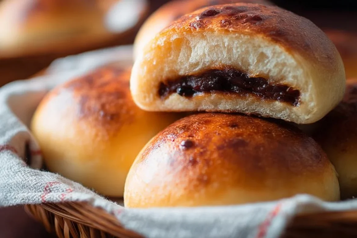 Homemade red bean milk buns on a plate, showcasing their soft texture and appealing color.