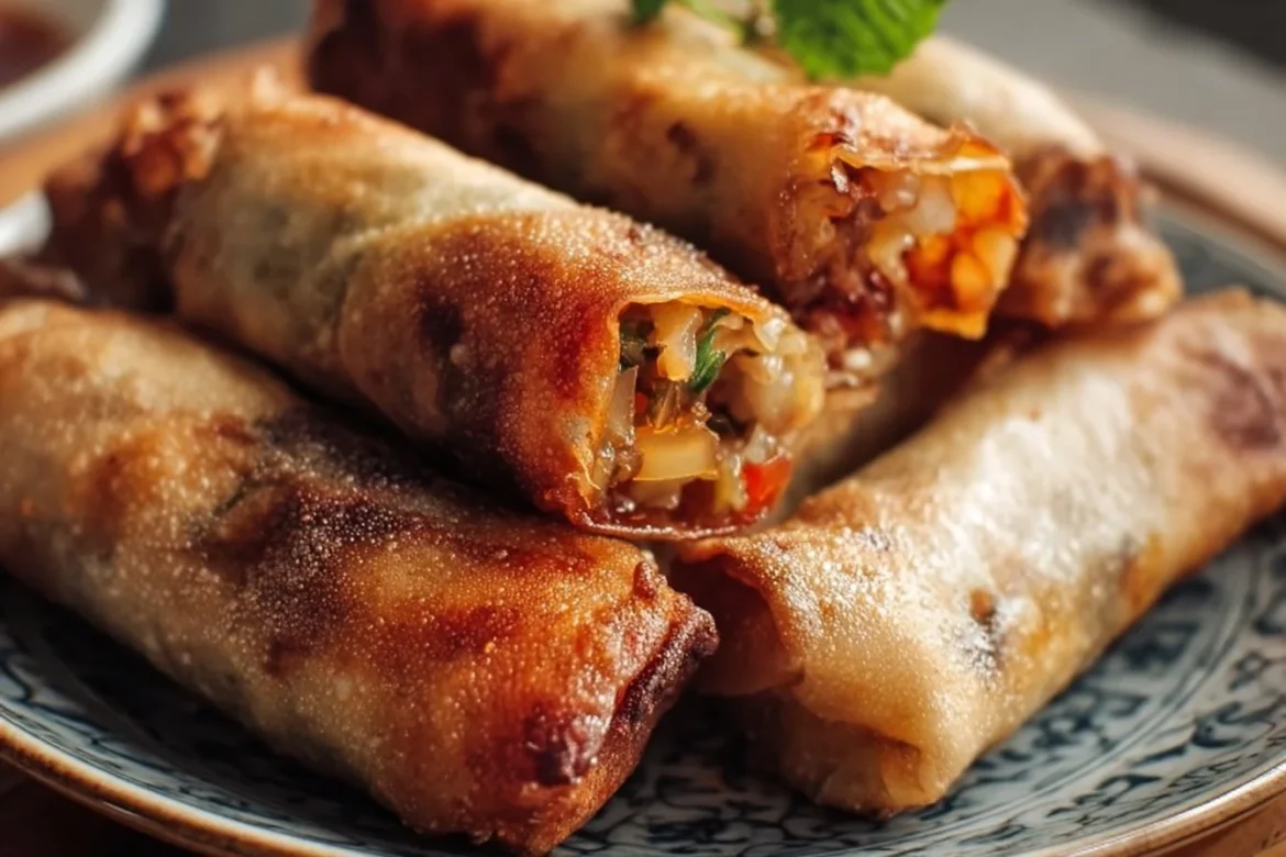 Fresh rice paper egg rolls with mint and colorful vegetables