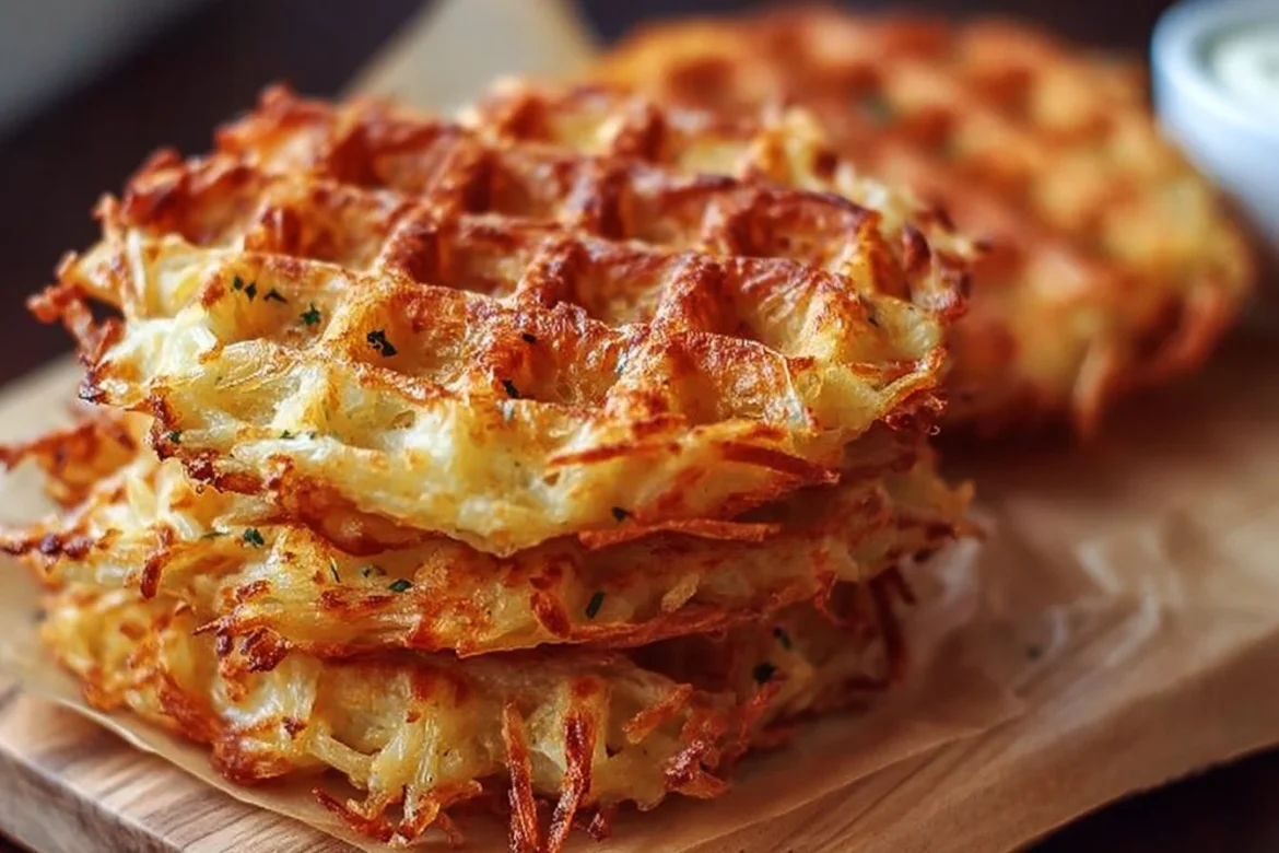 Delicious savory hashbrown chaffles served on a plate.