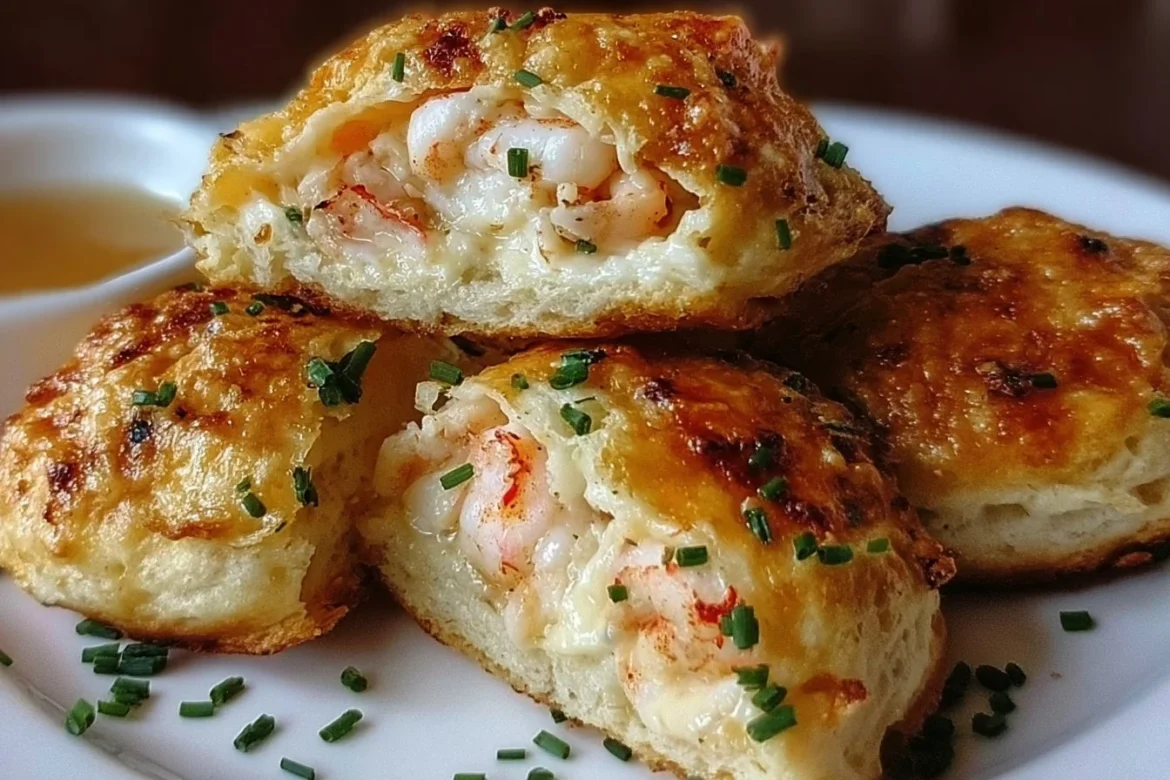 Delicious shrimp and crab biscuit melts served on a platter.