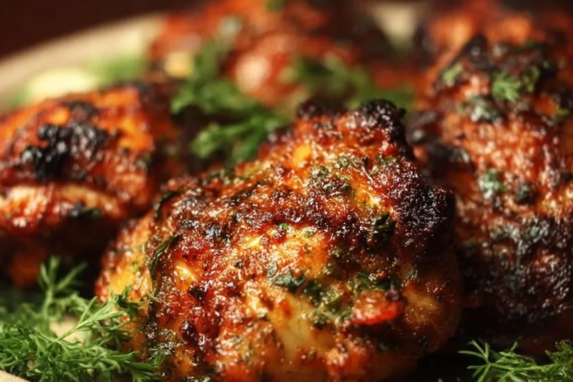 Delicious shawarma chicken thighs served with fresh vegetables and sauces.