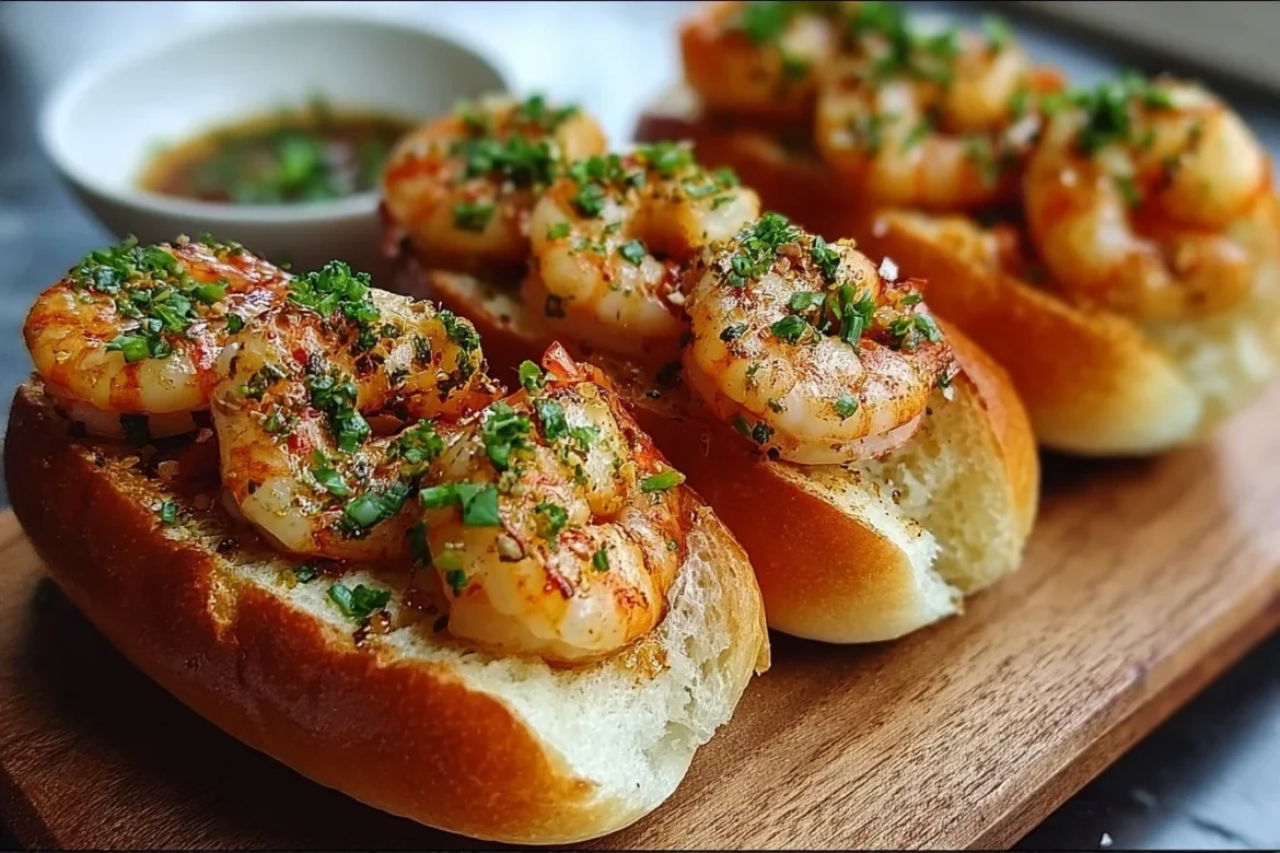Shrimp rolls served on soft brioche buns with fresh ingredients.