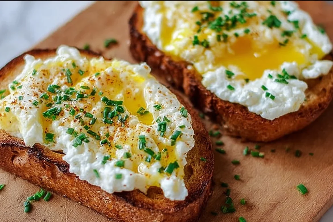 Delicious Egg and Ricotta Toast topped with fresh herbs