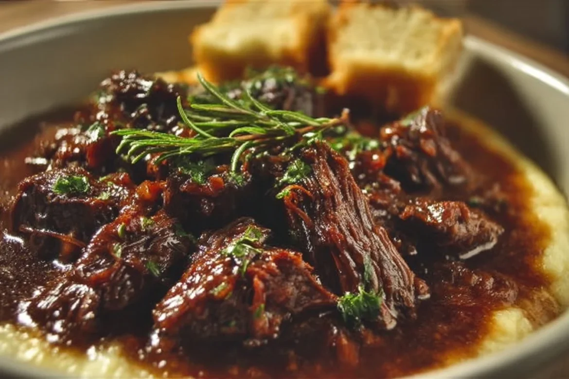 Delicious Slow Cooker Beef Manhattan served with gravy and vegetables