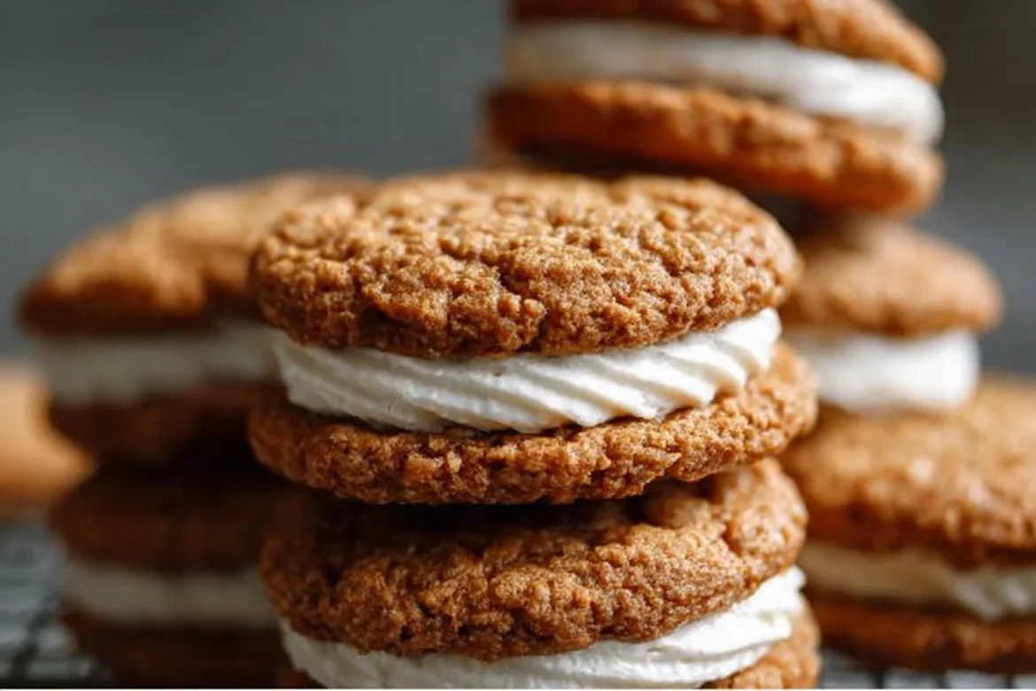 Delicious sourdough oatmeal cream pies on a rustic table.