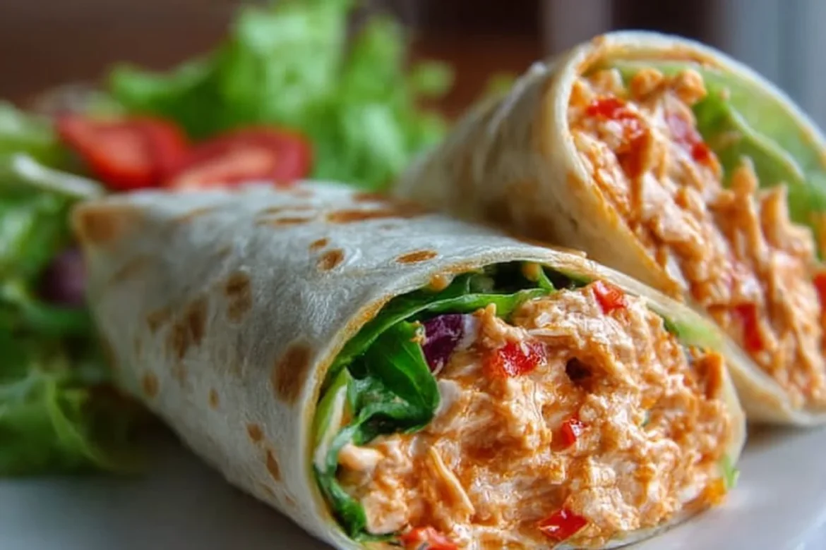 Spicy Sriracha tuna wraps with fresh vegetables and tortilla