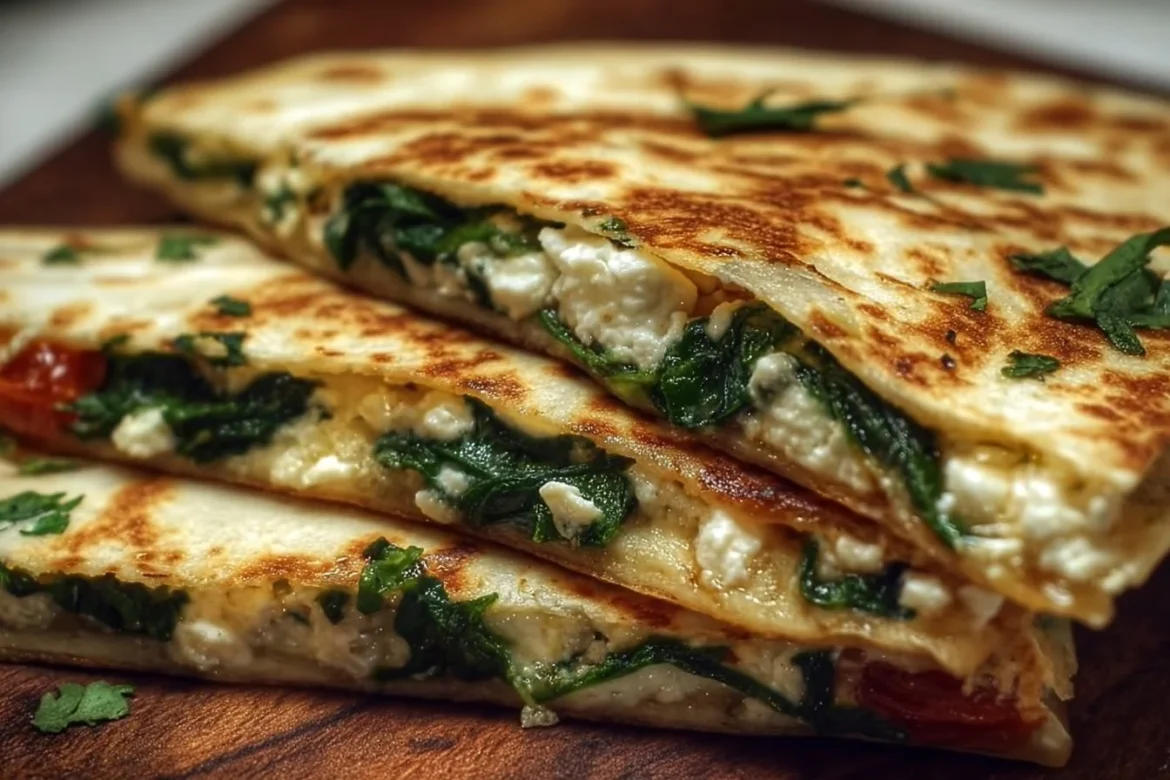 Delicious spinach and feta quesadillas served on a plate.