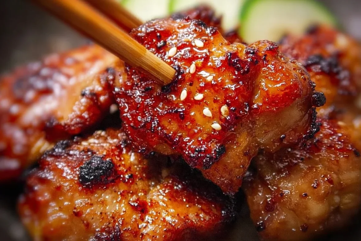 Sticky sweet chili chicken thighs cooked in an air fryer for a delicious meal