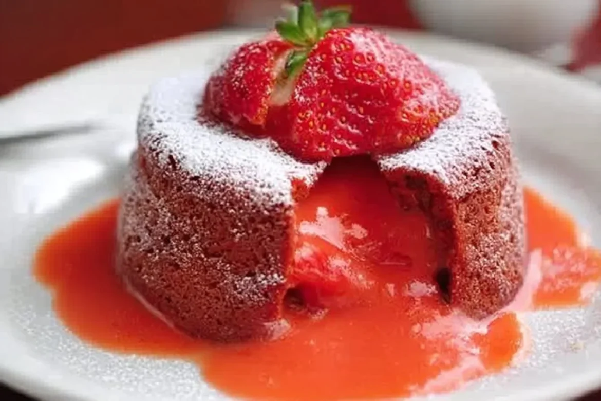 Delicious strawberry lava cakes with molten center served on a plate