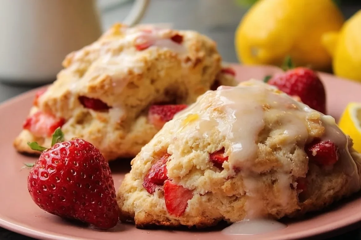 Delicious strawberry lemon scones with fresh cream and vibrant lemon zest