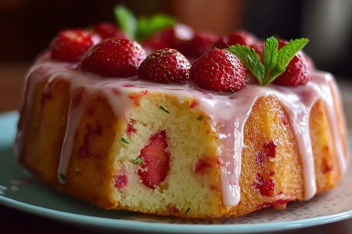 Delicious Strawberry Pineapple Pound Cake with fresh fruit garnish