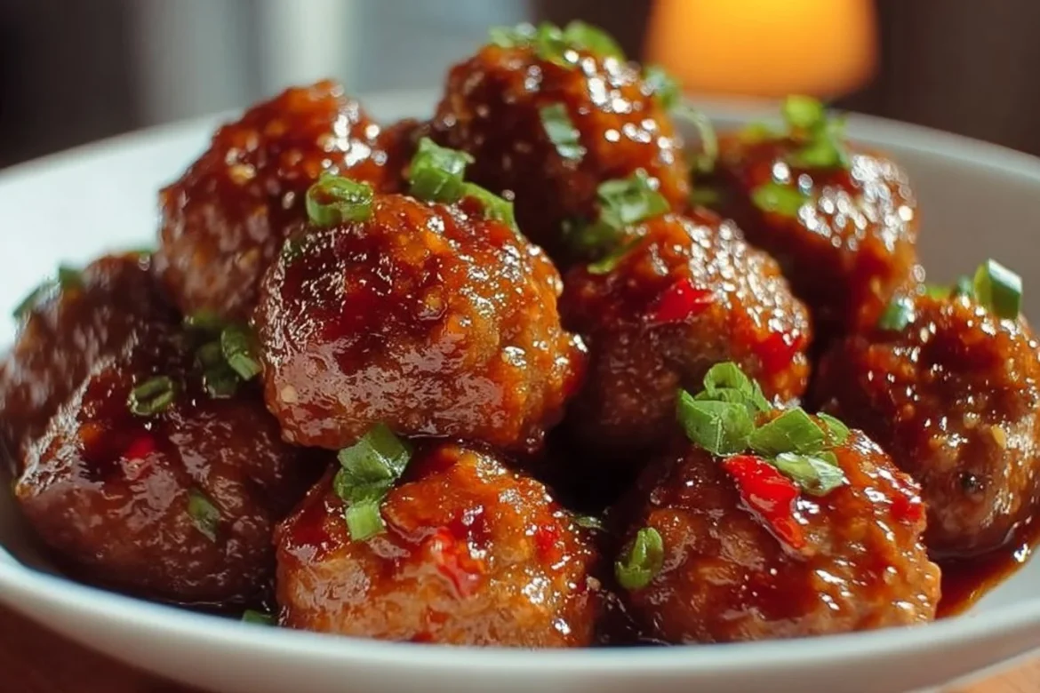 Delicious Sweet Chili Meatballs served on a platter with dipping sauce.