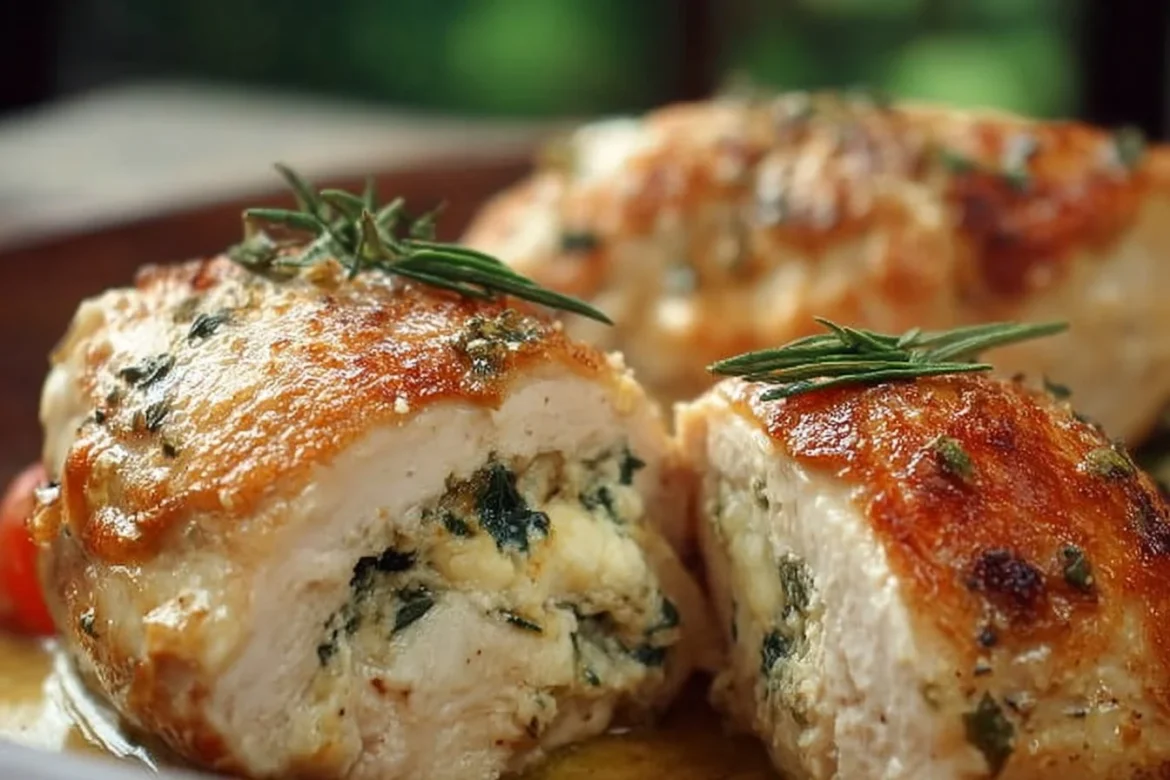 Boursin stuffed chicken breast topped with herbs and spices