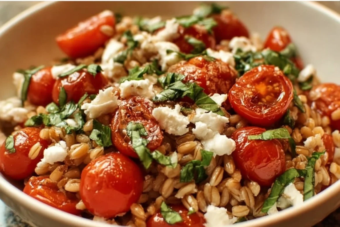 Fresh Tomato Farro Salad with vibrant vegetables and herbs