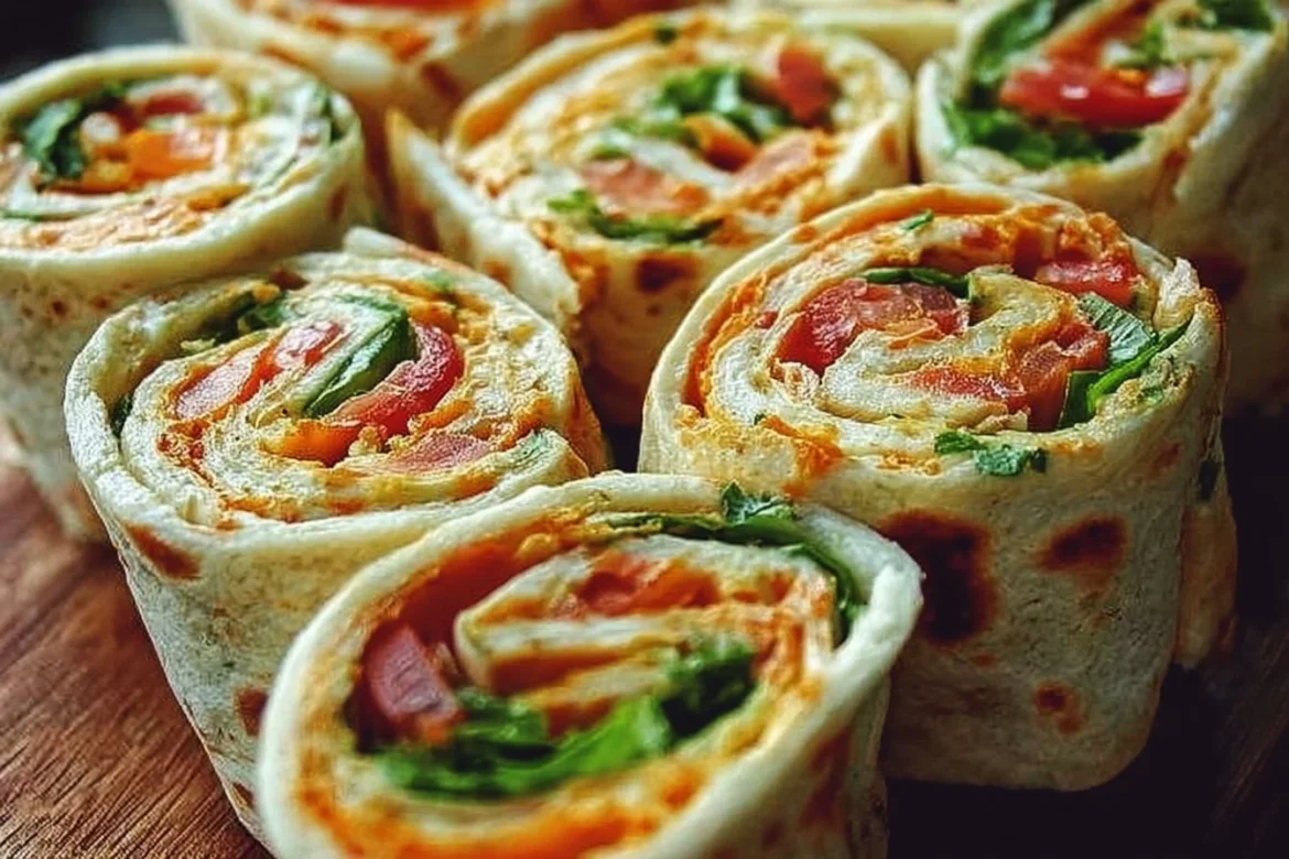 Colorful Vegetable Tortilla Roll Ups filled with fresh vegetables and herbs