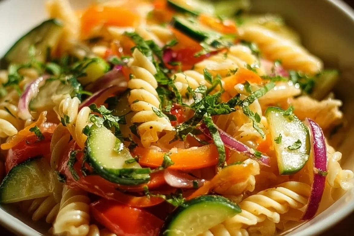 Delicious Vegetarian Pasta Primavera with fresh vegetables and herbs
