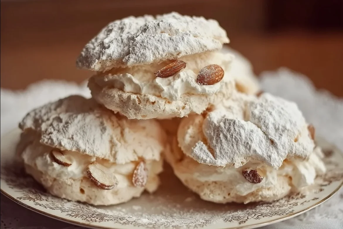 Delicious Almond Meringue Cookies displayed on a plate