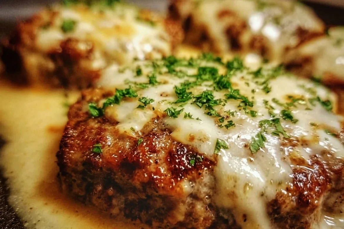 Amish Hamburger Steak Bake recipe with juicy meat patties and savory sauce