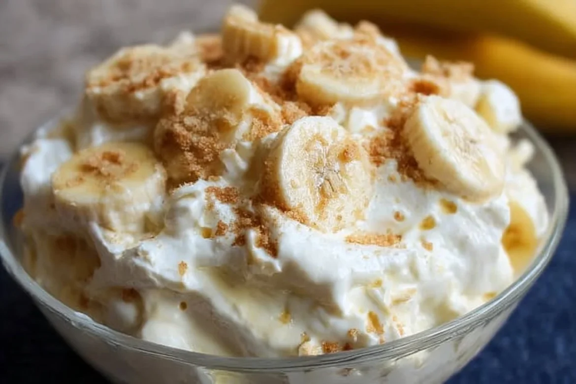 Delicious Banana Pudding Fluff Salad with bananas and whipped topping