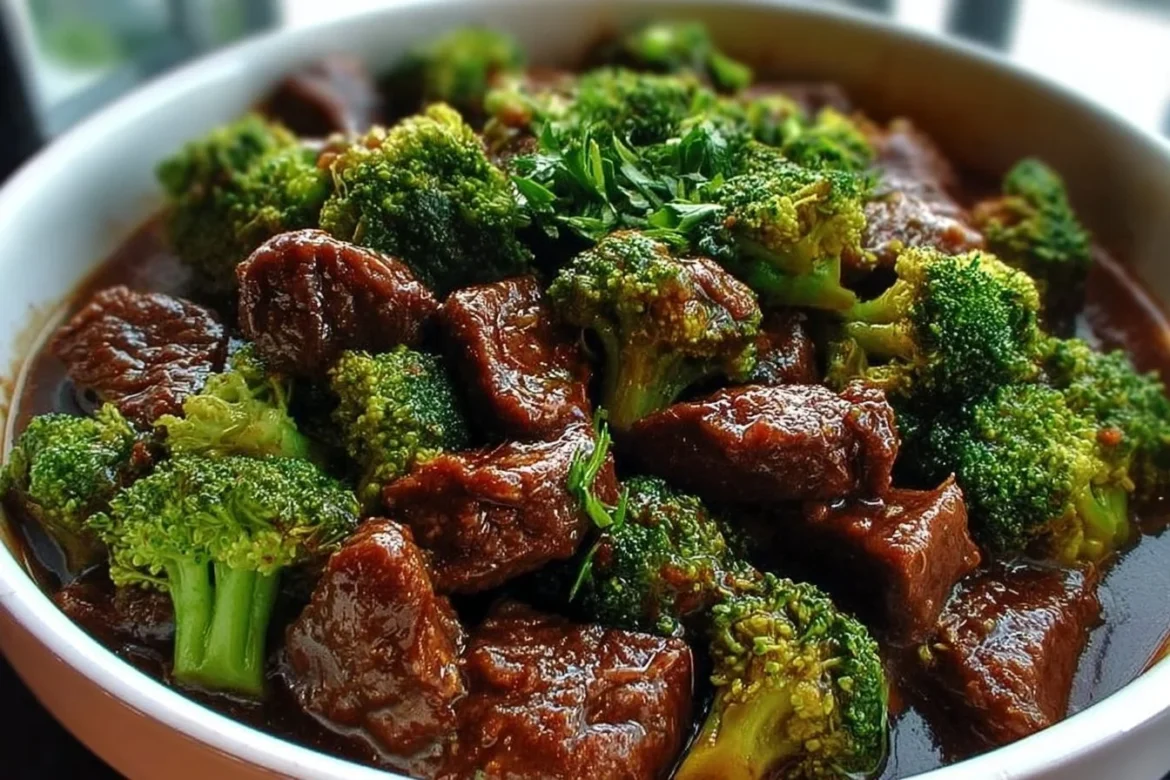 Delicious Beef and Broccoli dish made with stew meat served in a bowl